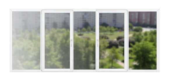 Пятистворчатые балконные рамы ПВХ 600×140 KBE